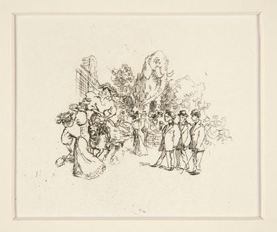 Dame reitet auf Kuh, andere Figuren und Elefant von Auguste Lepere