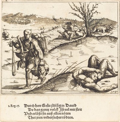 David enthauptet Goliath von Augustin Hirschvogel