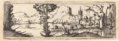 Landschaft mit See und Stadt von Augustin Hirschvogel