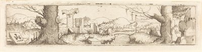 Landschaft mit Bach und Ruinen von Augustin Hirschvogel