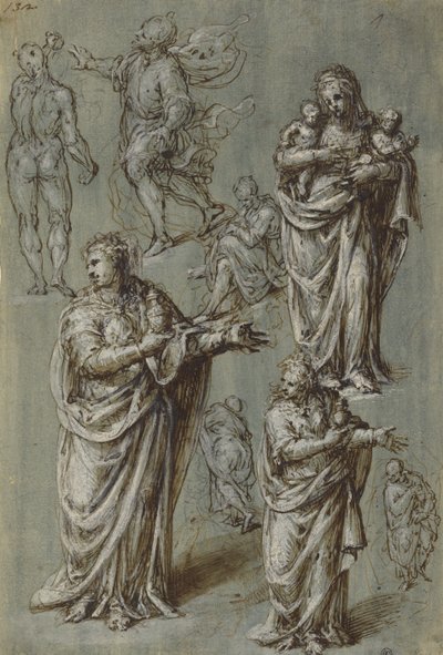 Blatt mit Studien verschiedener Figuren von Aurelio Luini