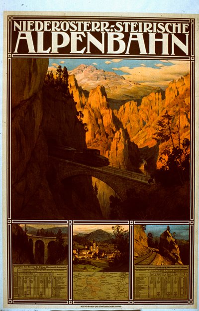Plakat für die Niederösterreich-Steirische Alpenbahn von Austrian School