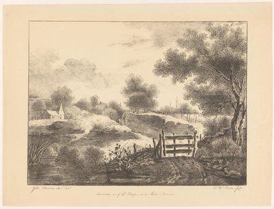 Landschaft mit Häusern, Bach und Pfad von Barentie Willem Dietz