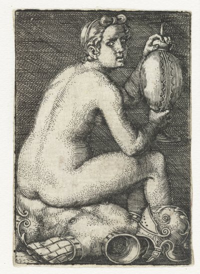 Nackte Frau, sitzend auf Rüstung von Barthel Beham