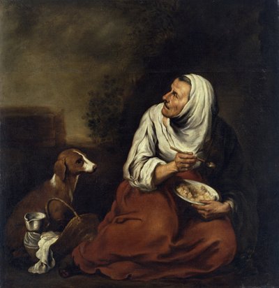 Alte Frau mit Hund von Bartolomé Esteban Murillo