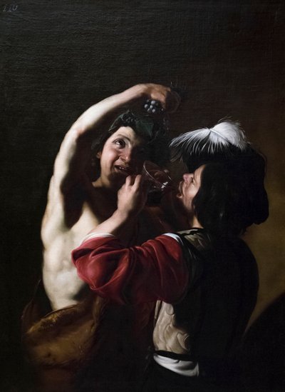 Bacchus und ein Trinker von Bartolomeo Manfredi