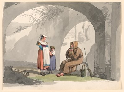 Zwei Mädchen aus Frascati besuchen einen Einsiedler von Bartolomeo Pinelli