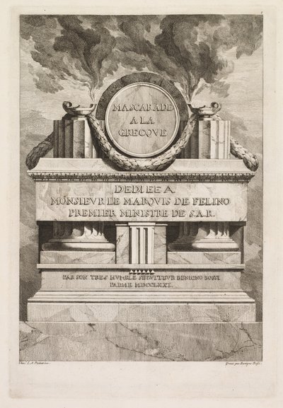 Maskerade à la Grecque: Widmungsseite, 1771 von Benigno Bossi