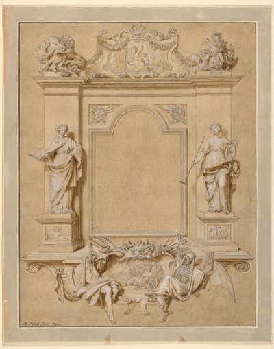 Gedenktafel, die Malerei und Musik darstellt von Bernard Picart