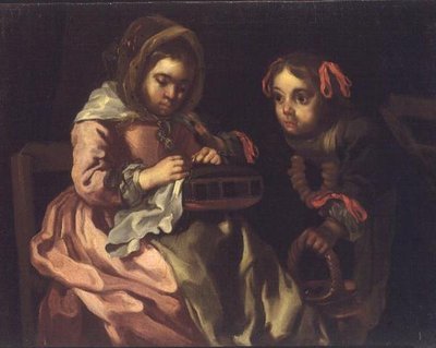 Zwei Mädchen beim Nähen von Bernardt Keil or Keyl