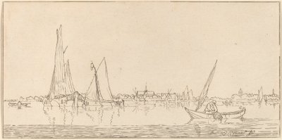 Fluss mit Stadt, 1775 von Bernhard Schreuder