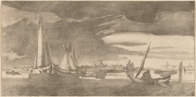 Fluss mit Stadt, 1775 von Bernhard Schreuder
