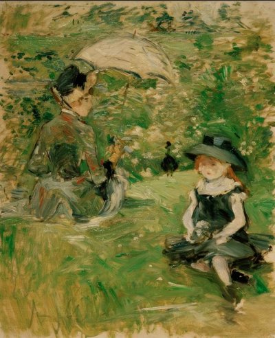 Junge Frau und Kind auf der Insel von Berthe Morisot