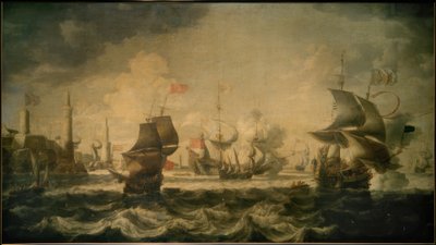 Schiffe vor einem Hafen von Bonaventura I. Peeters