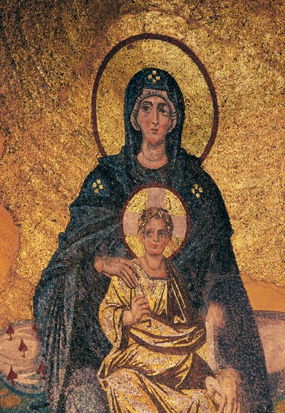 Jungfrau und Kind auf dem Thron (Mosaik) von Byzantine Byzantine