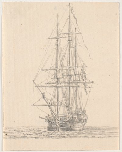 Marineschiff mit gerefften Segeln von C.A. Lorentzen