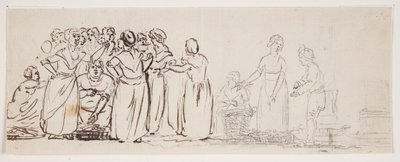 Skizze mit Fischerfrauen und Händlern von C.D. Fritzsch