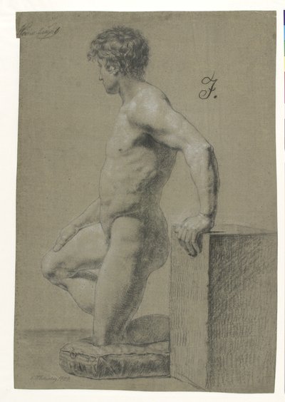 Männliche kniende Modellfigur, Profil nach links von Christoffer Wilhelm Eckersberg