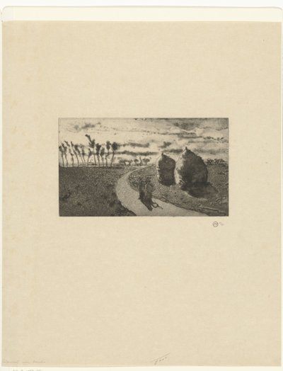 Dämmerung mit Heuhaufen von Camille Jacob Pissarro