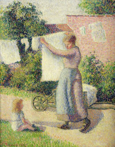Frau hängt die Wäsche auf, 1887 von Camille Jacob Pissarro