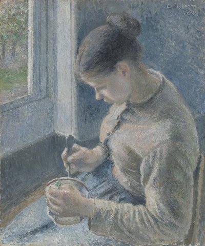 Junge Bäuerin trinkt ihren Kaffee von Camille Jacob Pissarro