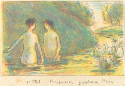 Badende, die Gänse hüten von Camille Pissarro