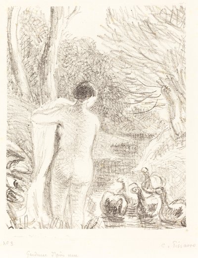 Nacktes Gänsemädchen von Camille Pissarro
