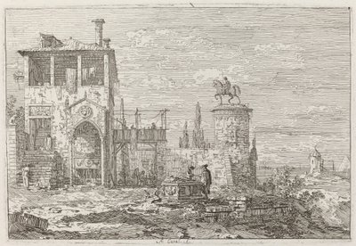 Das Reiterdenkmal (oben rechts) von Canaletto