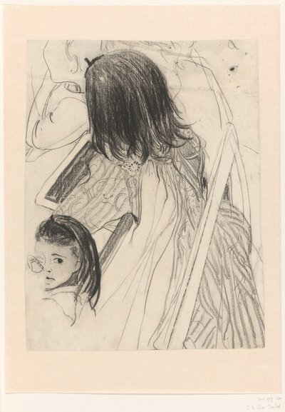 Skizzenblatt mit sitzendem Schulmädchen von Carel Adolph Lion Cachet