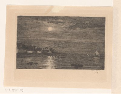 Dorf am Wasser bei Mondlicht von Carl Bloch