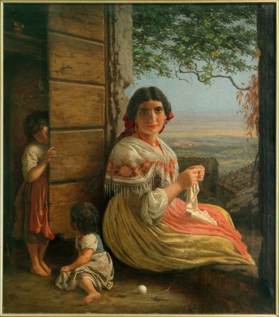 Strickende Italienerin von Carl Ludwig Jessen