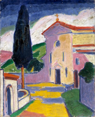 Kirche mit Zedernbaum links von Carl Newman