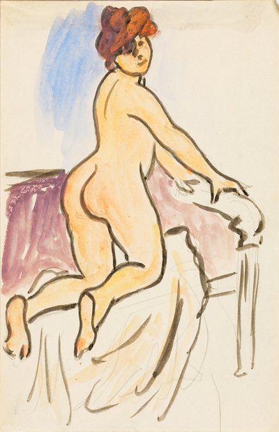Weiblicher Akt, auf Knien auf dem Bett ruhend von Carl Newman