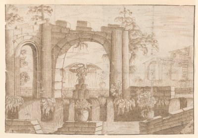 Ein Garten mit zerstörtem Torbogen von Carlo Antonio Buffagnotti