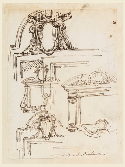 Sechs Skizzen für Tablettenrahmen von Carlo Marchionni