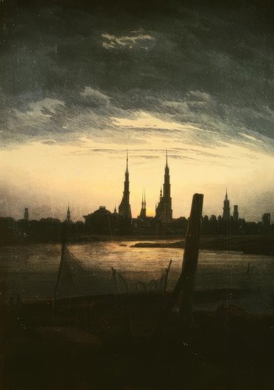 Stadt bei Mondaufgang von Caspar David Friedrich