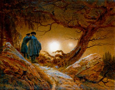 Zwei Männer, die den Mond betrachten, ca. 1825-1830 von Caspar David Friedrich