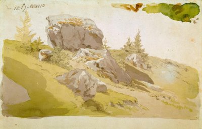 Wiesenstück mit Felsen im Riesengebirge von Caspar David Friedrich