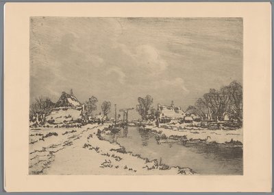 Verschneite Landschaft mit Kanal und Zugbrücke von Casper M.L. Kouw