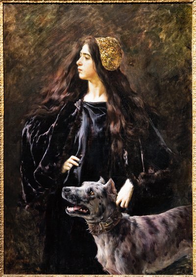 Eine Dame mit einem Hund von Cesare Saccaggi