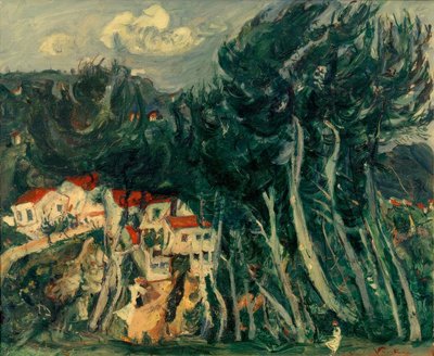 Ch. Soutine, Dorf links, Bäume rechts von Chaim Soutine