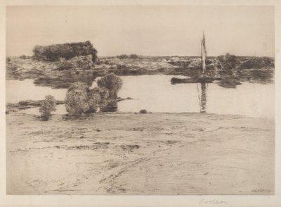 Ohne Titel (Flusslandschaft mit Boot) von Charles A. Platt