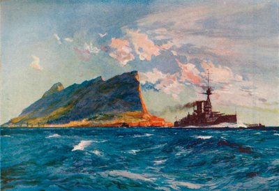 Die Queen Elizabeth vor Gibraltar, um 1918-1919 von Charles Dixon