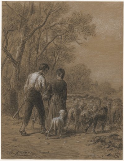 Schafe eintreiben von Charles Emile Jacque