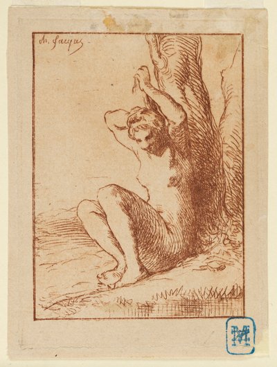 Nackte Frau, die an einem Bach sitzt von Charles Emile Jacque