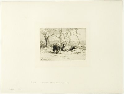 Schafe und fünf Bäume von Charles Emile Jacque