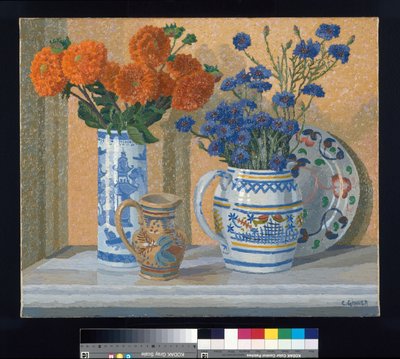 Dahlien und Kornblumen von Charles Ginner