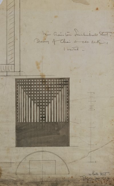 Entwurf für einen Fassstuhl von Charles Rennie Mackintosh