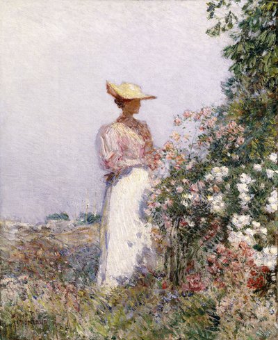 Dame im Blumengarten von Childe Frederick Hassam