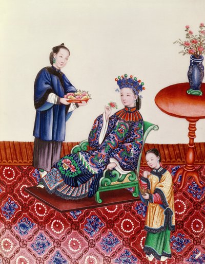 Elegante chinesische Dame riecht an einer Blume von Chinese School